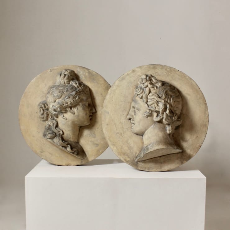 Pair Of Coade Stone Roundels Of Apollo And Diana ( sold )