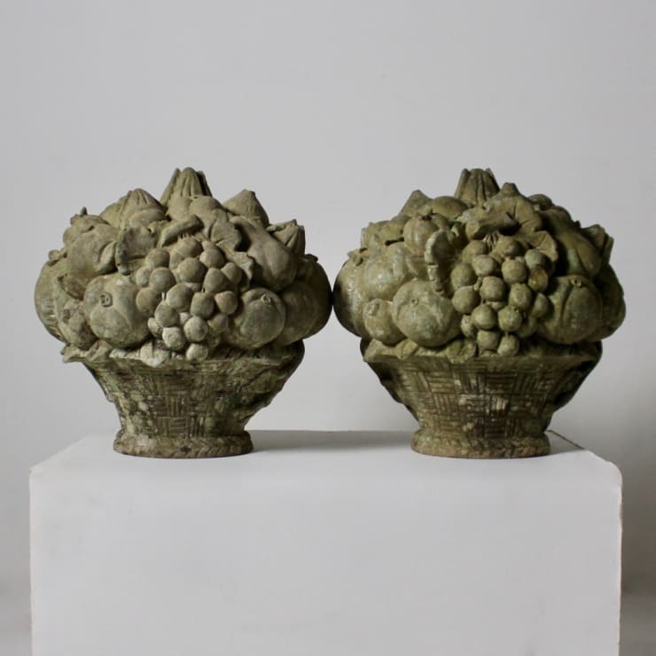 Pair Of Compton Pottery Terracotta Fruit Basket Finials ( sold )