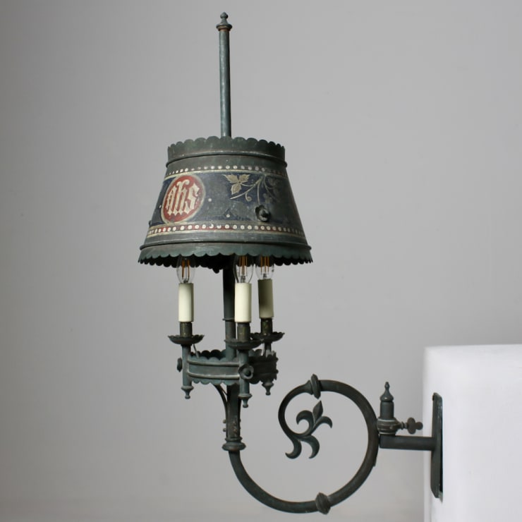 Large 19th Century Painted Copper Wall Light In The Manner Of Pugin