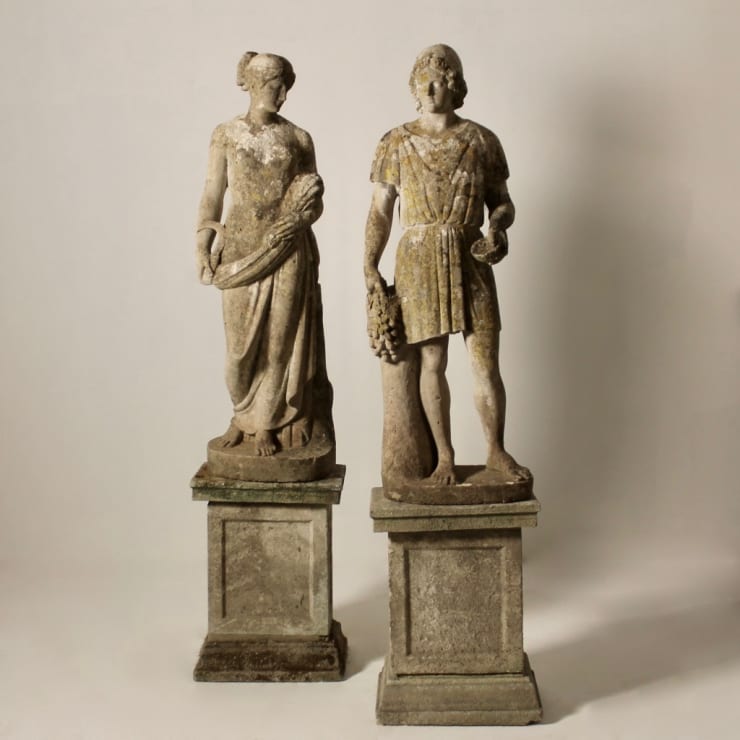 Pair Of 19th Century Austin And Seeley Composition Stone Garden Figures ( sold )