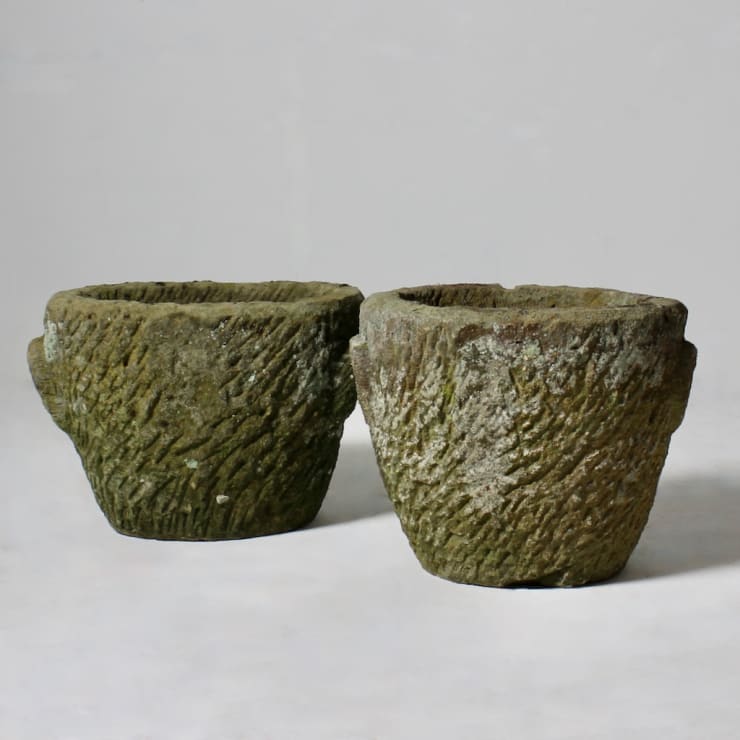 Pair Of 19th Century Rustic Carved Stone Garden Urns ( sold )