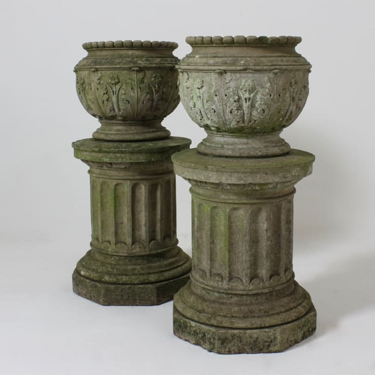, Pair Of Pulham Meux Pots On Pedestals ( sold )