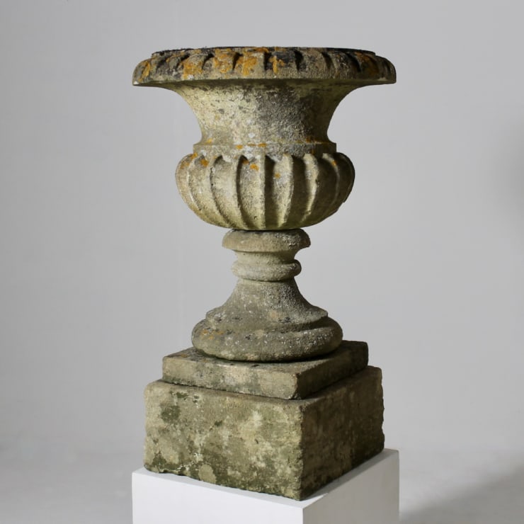 George III Carved Cotswold Stone Garden Urn On Pedestal ( sold )