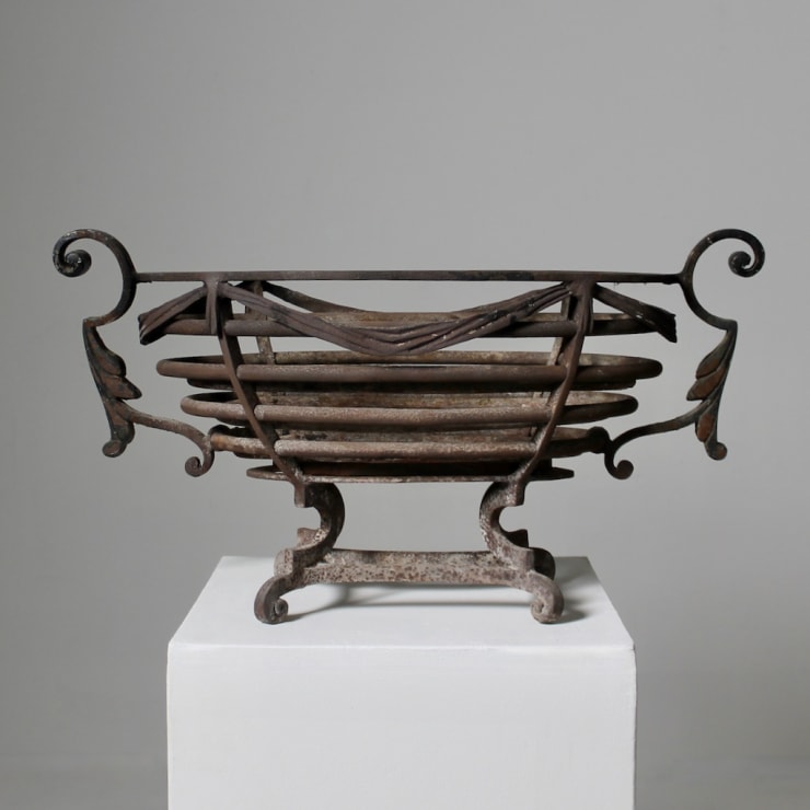 A Fine 18th Century Neoclassical wrought iron fire basket ( sold )