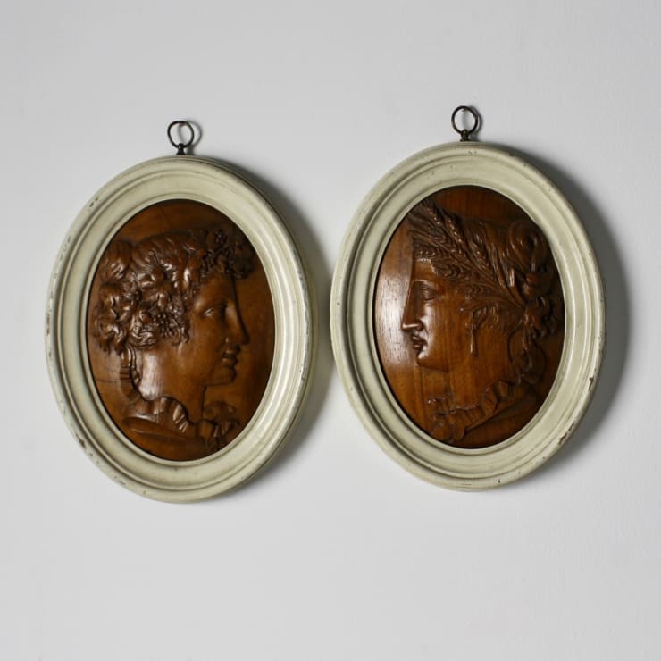 Pair Of 18th Century Carved Walnut Profile Heads ( sold )