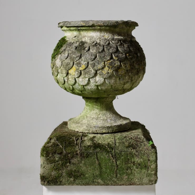 18th Century Carved Cotswold Stone Urn On Pedestal ( sold )