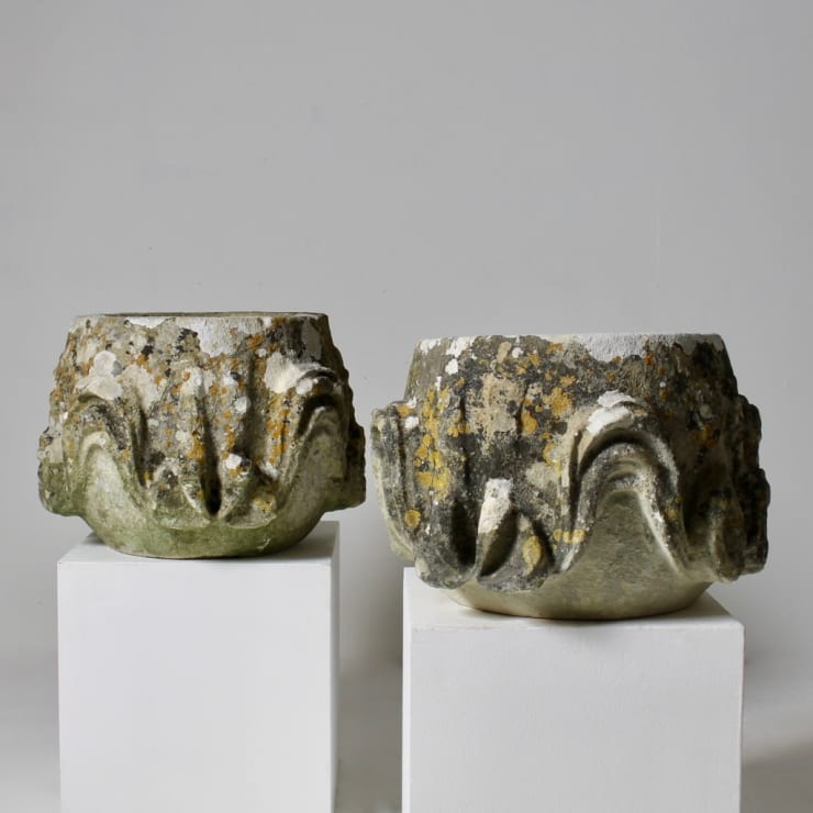 Pair Of 18th Century Carved Stone Garden Urn Planters ( sold )