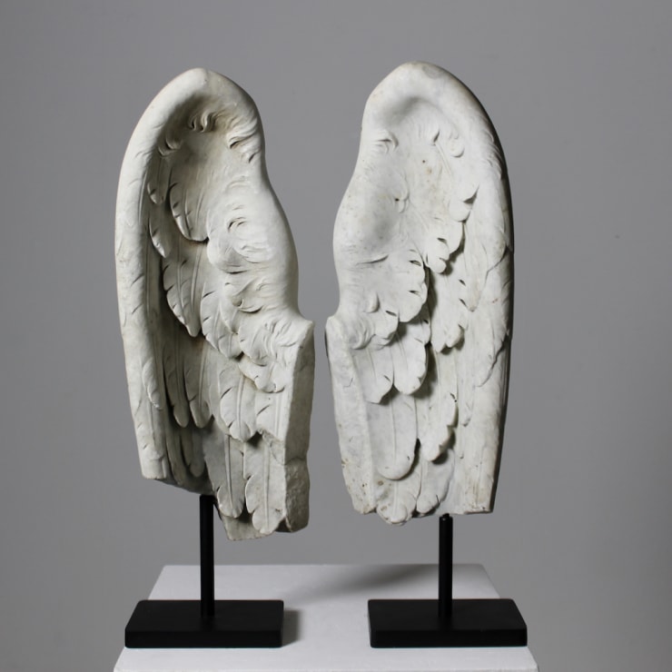 Large Pair Of Early 19th Century Carved Marble Wing Fragments