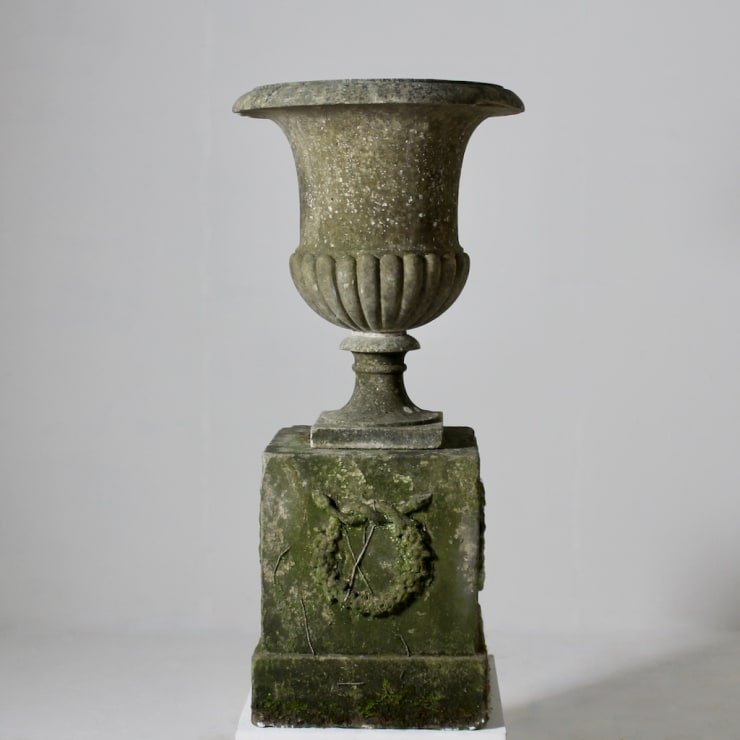 Large 19th Century Marble Centrepiece Garden Urn On Stone Pedestal ( sold )