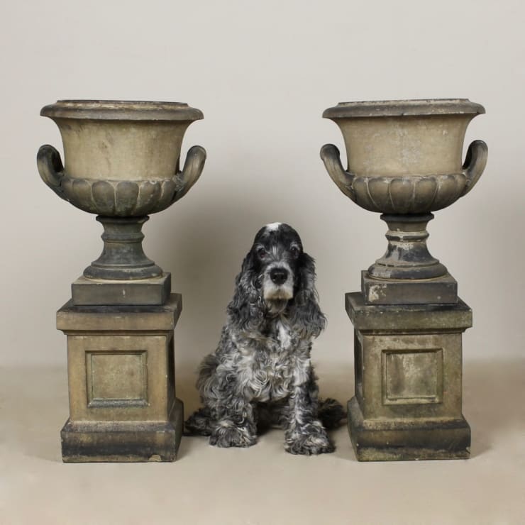Rare Pair Of Pulhams Inverness Urns On Pedestals ( sold )