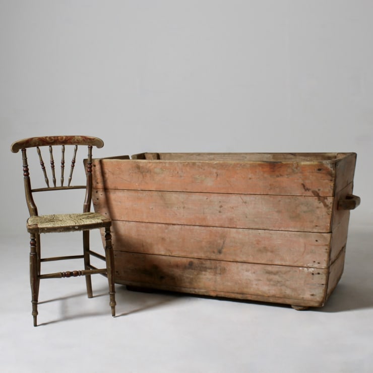 Large Early 20th Century Original Painted Pine Log Box ( sold )