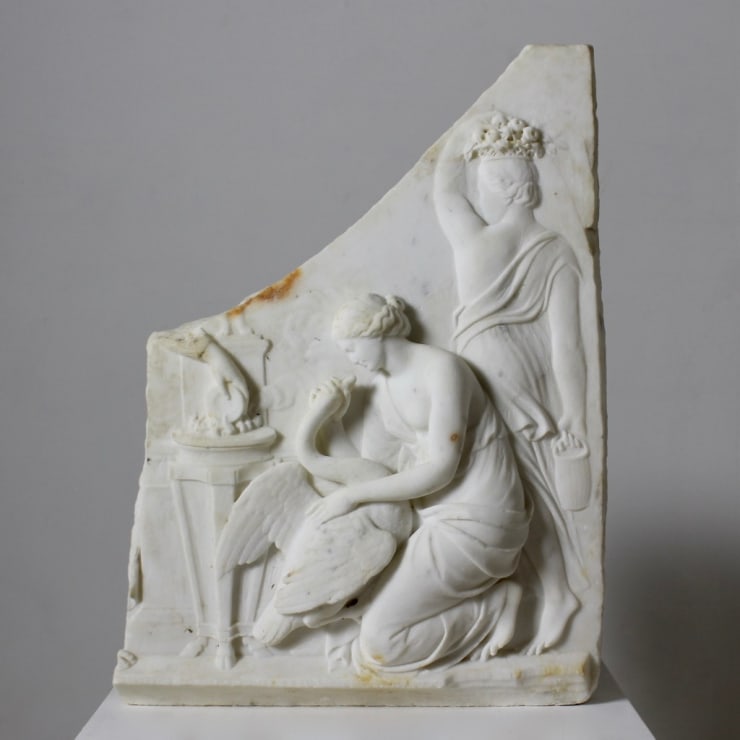 18th Century Carved Marble Fragment Of Leda And The Swan ( Sold )