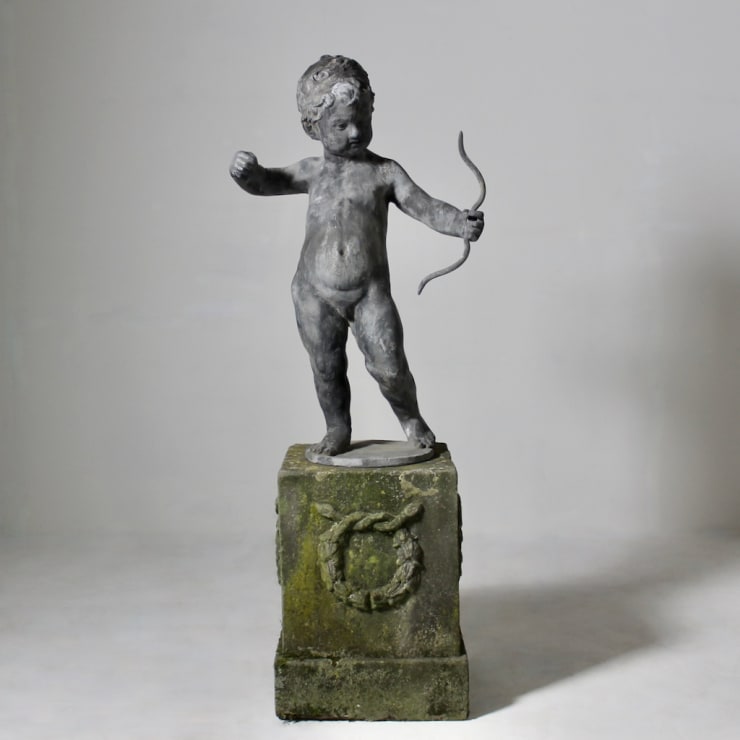 Large Early 20th Century Lead Figure On Carved Stone Base ( sold )