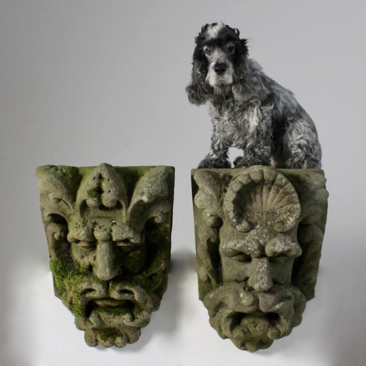 Pair Of Large 19th Century Carved Stone Keystones ( sold )