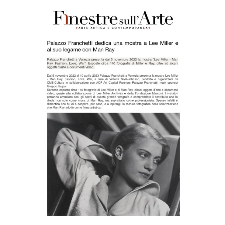 PALAZZO FRANCHETTI DEDICATES AN EXHIBITION TO LEE MILLER AND HIS CONNECTION WITH MAN RAY