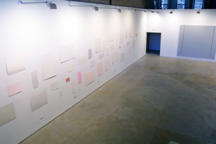 Vanessa, 2003, Acrylic on linen, 108 1/2 x 96 inches. By Chance, 2003, Acrylic ink on paper, 39 parts, dimensions vary.