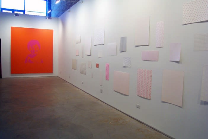 Vanessa, 2003, Acrylic on linen, 108 1/2 x 96 inches. By Chance, 2003, Acrylic ink on paper, 39 parts, dimensions vary.