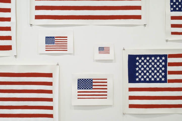 Replicas of Flags I've Burned (detail), 2005. Flashe and pencil on paper. Installation view (dimensions variable).