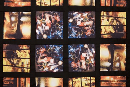 Inward Generator #1 (detail), 2008. Dye-sublimation prints on poly-satin quilted with cotton. 42 x 42 inches.