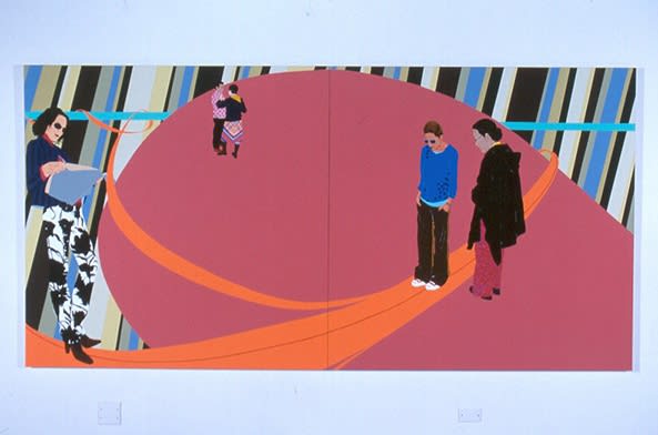 It Makes You Want To Know More, 2004, Latex, acrylic, enamel, glitter on muslin, 68 3/4 x 108 inches