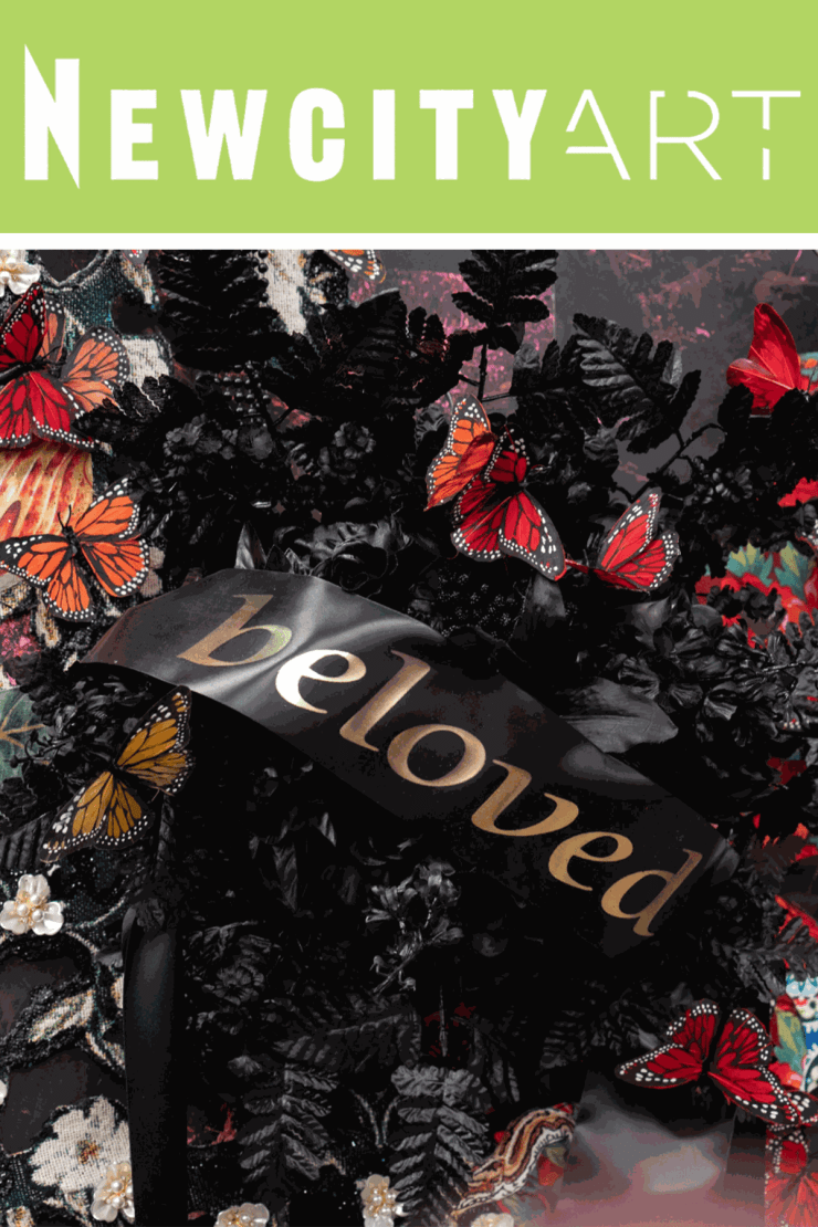 Detail shot of Ebony G. Patterson "...the wailing...guides us home...and there is a bellying on the land...," 2021