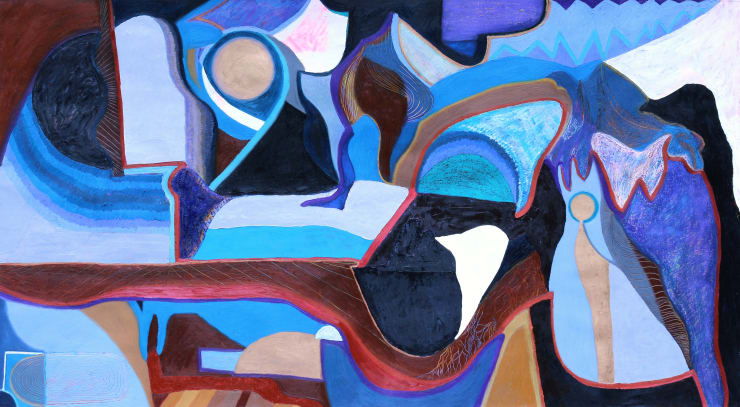 María Korol, Tidal Range, 2021, ink, dry and oil pastels, paint on primed paper, 46 x 85 inches