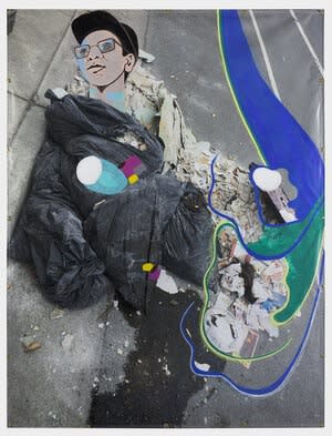 David Humphrey Waitinglist 2019 acrylic on printed vinyl 84 x 60 inches