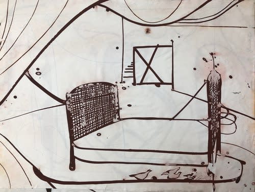 Sharon Horvath Kate's Bed with Birds 2008 ink and dispersed pigment on paper 19 x 25 inches