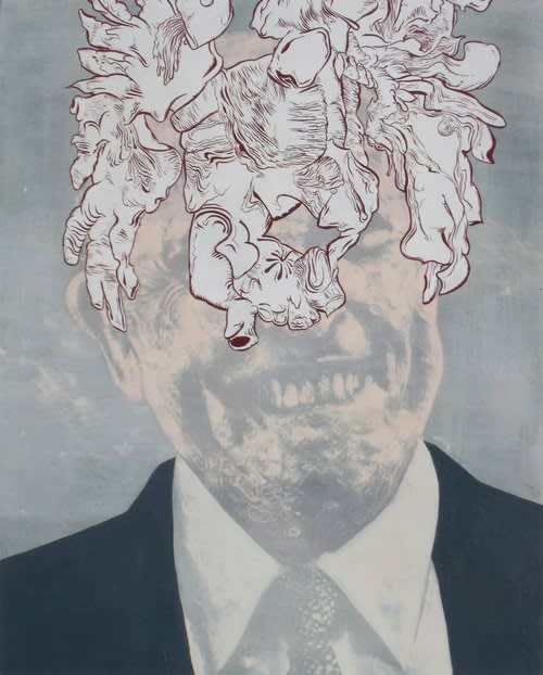 brian novatny painting on faux photo political figure
