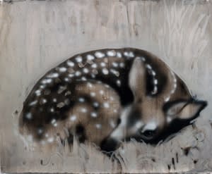 Joseph Peragine Love Me Til my heart stops acrylic on canvas fawn