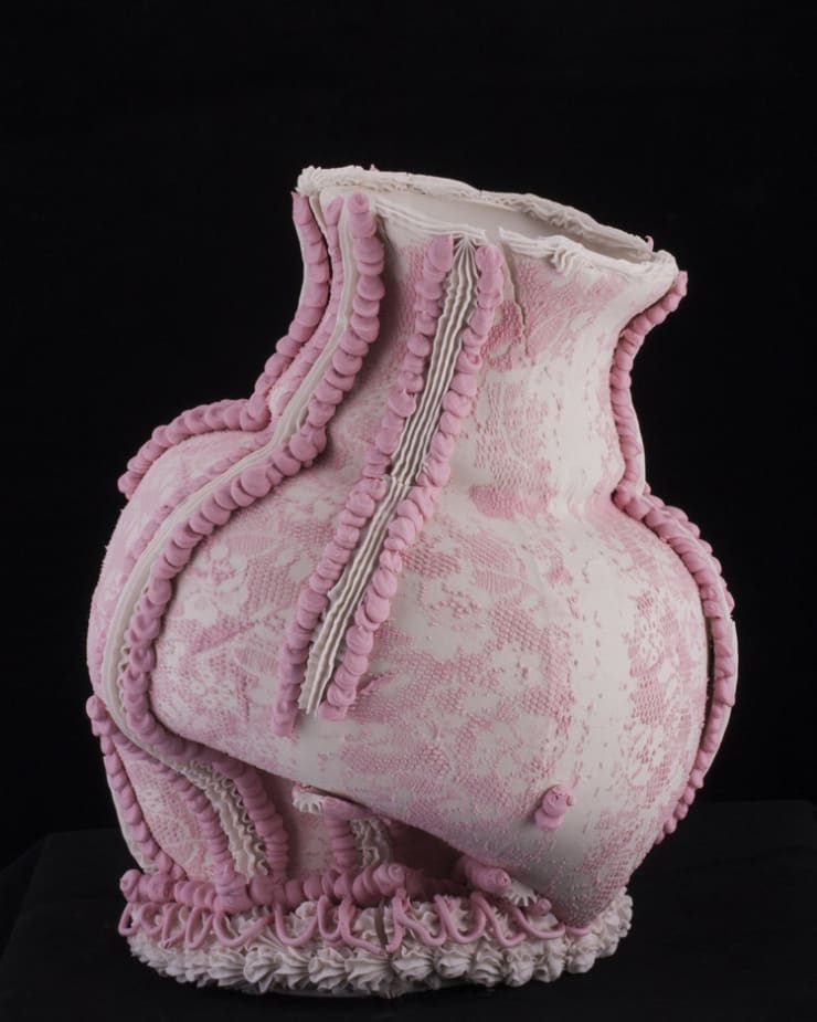 Robert Chamberlin, Collapse 18 (pink), 2018, raw porcelain, 11 x 8 x 10 inches
