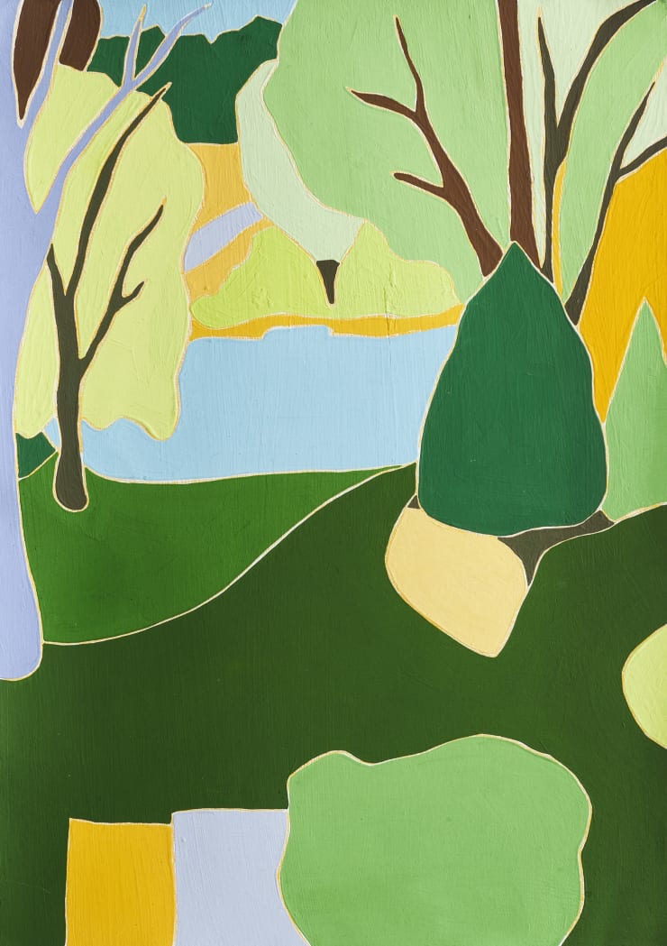 American Domestic, Rural Scene in Cool Tones (Upstate NY), 2019 Gouache and pencil on paper 42 x 30 cm. / 16.5 x 12 in.