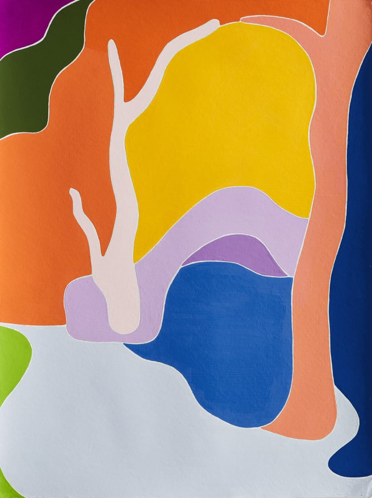 River View with Bridge and Tree Canopy #3 (Frome, UK), 2022 Gouache and pencil on paper 48 x 36 cm. / 19 x 14 in.