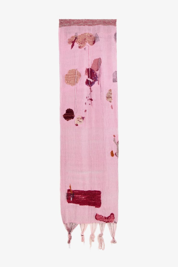 Frances van Hasselt A Soft Pink Mirage of a Karoo in Bloom Hand-Woven Mohair 77 x 350cm $9,500.00