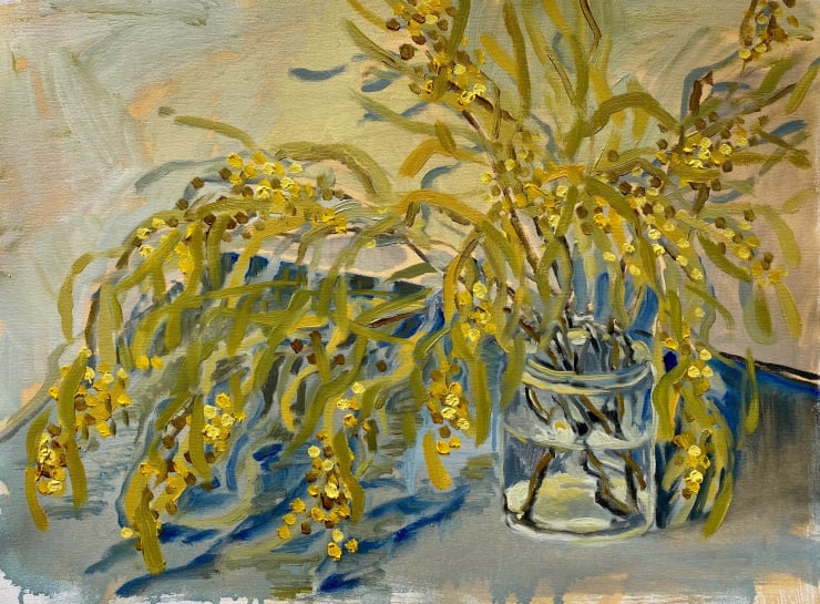 Meg Walters Golden Wattle Oil On Polycotton Original 45 x 35 cm AUD $1240 GBP £610 SOLD