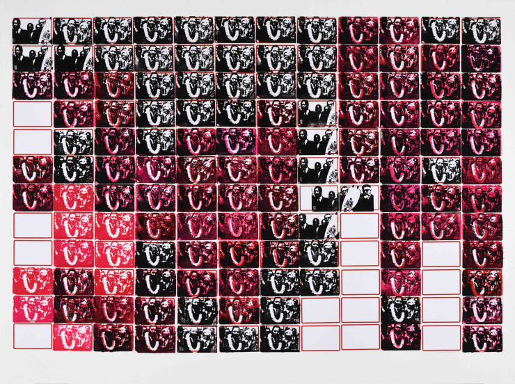 De Selma a Montgomery, from pesquisa escolar series, 2021 stamp (graphic ink) on label and cardboard 76 x 102 cm | 29.9 x 40.2 in