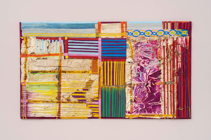 Delson Uchôa “Taipa de sopapo”, 2023 resina em pigmento de tinta acrílica desidratada sobre piso de barro batido e fibra vegetal dehydrated acrylic paint resin on beaten clay floor and plant fiber 90 x 158 cm 35.43 x 62.2 in