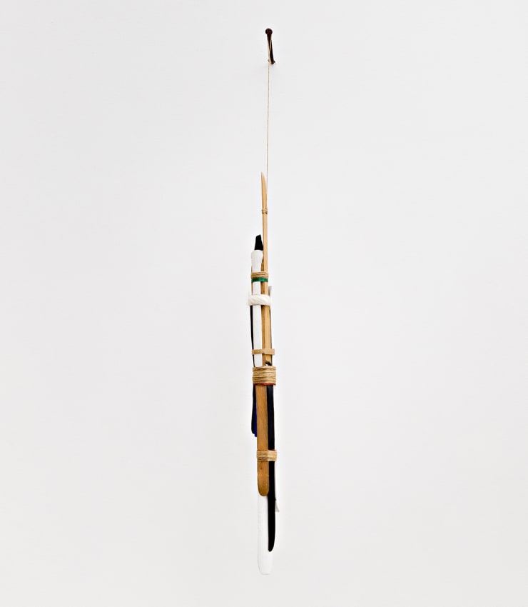 Afonso Tostes Sem título | Untitled, 2022/2023 madeira, PVA sobre madeira, couro, cobre e ráfia wood, PVA on wood, leather, copper and raffia 91 x 5 x 5 cm 35.83 x 1.97 x 1.97 in