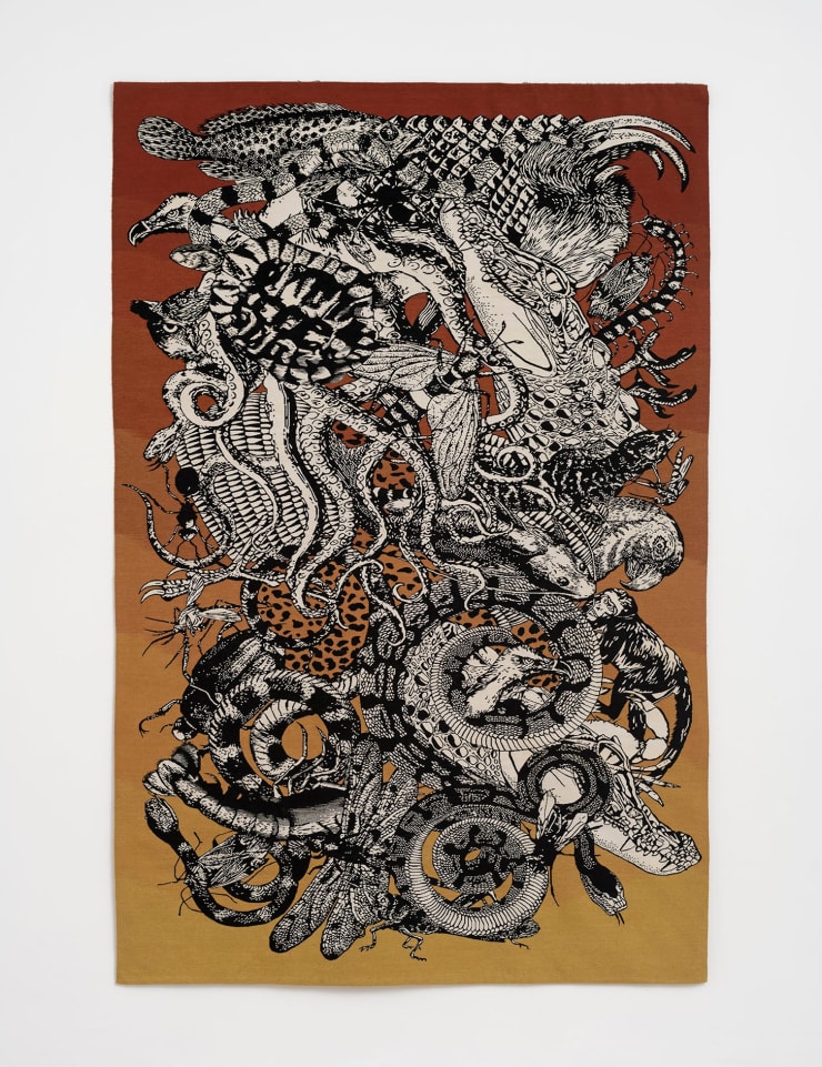 Regina Silveira Selvagem, 2021 tapeçaria em lã tecida em tear | loom-woven wool tapestry 300 x 190 cm | 118.11 x 74.8 in