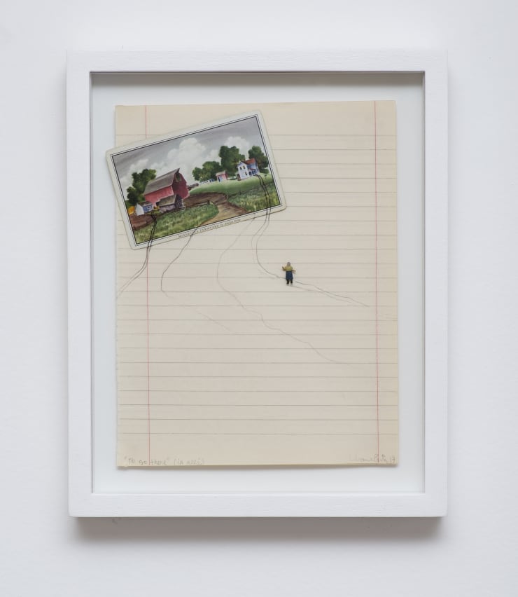 Liliana Porter To Go There (Ir Alla), 2017 figura, cartão e lápis sobre papel figurine, card and pencil on paper 19,7 x 15,2 cm | 7.76 x 5.98 in