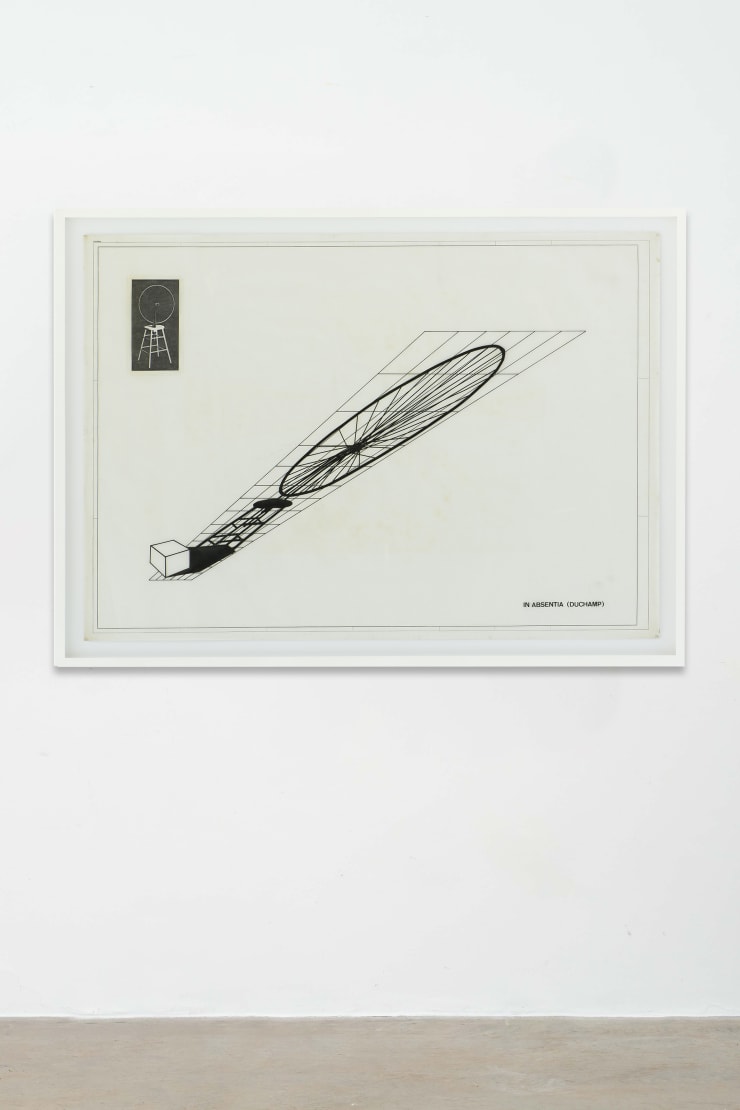 Regina Silveira In Absentia (Duchamp), Projeto A, 1982 nanquim e colagem sobre papel vegetal china ink and collage on tracing paper 87 x 122,5 cm 34.25 x 48.22 in