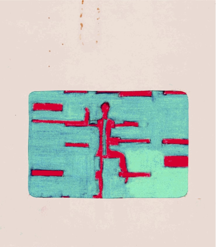 Analivia Cordeiro 0°‹—›45° version I Scene and costume sketch II Possibility 1C, 1974 lápis sobre papel pencil on paper 9,5 x 7,1 cm 33,74 x 2,79 in