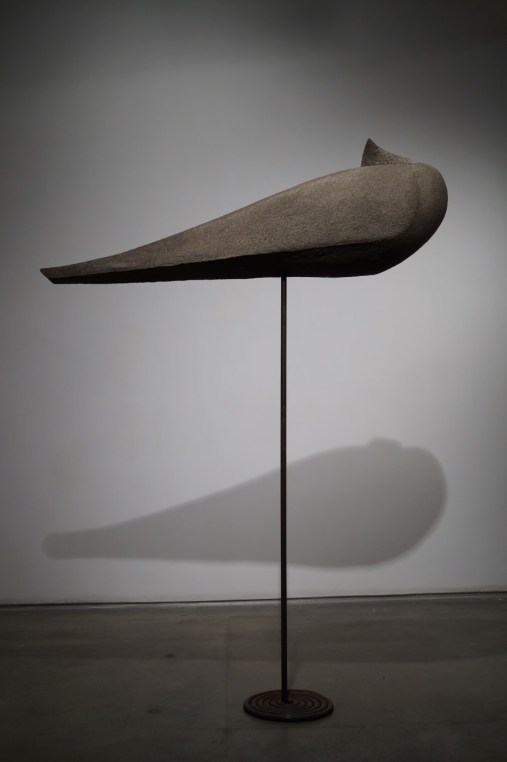 Sakshi Gupta | No Title (From the Series, At The Still Point of the Turning World), 2015 | Paper mache, iron stand, 38 x 127 cm