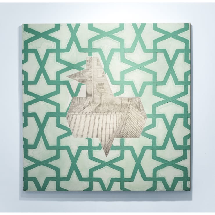 PRANEET SOI Bird - View across the Jacob Van Lennep Canal, 2020 Acrylic, gel and silverpoint on canvas 31 1/2 x 31 1/2 in 80 x 80 cm (PS116)