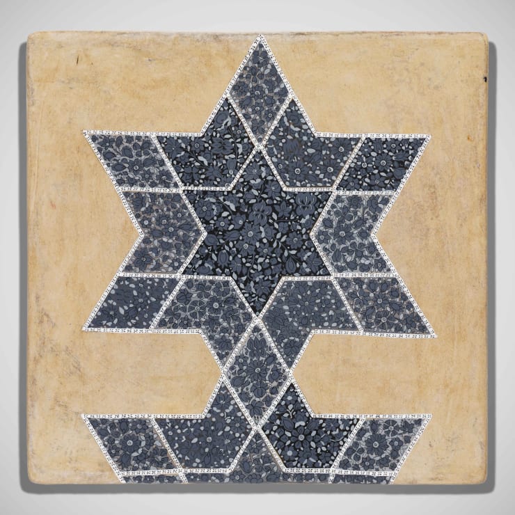 PRANEET SOI Spring (Dark Star), 2025 Handmade papier-mache tiles, river clay, tissue, saresh, acrylic paint and UV matt varnish 10 x 10 in 25.4 x 25.4 cm (PS106)