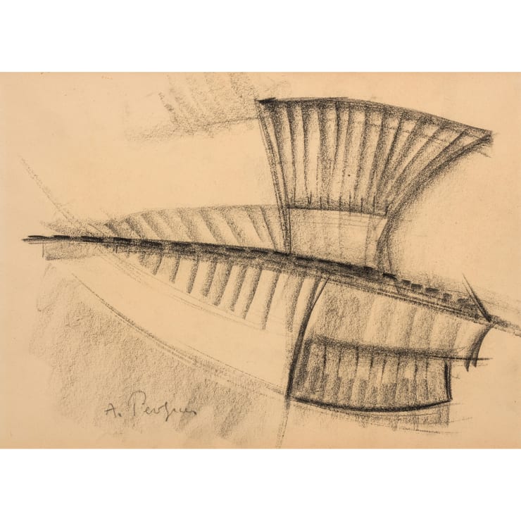 Antoine Pevsner, Composition, 1924, Signed in pencil, Crayon on paper, 9 1/4 x 12 3/4 in, 23.5 x 32.5 cm