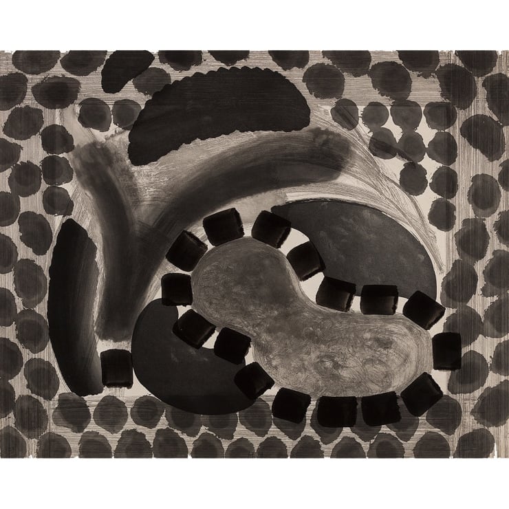 Howard Hodgkin, David's Pool at Night, 1979-1985, Editioned, signed and dated 23/100 HH 85, Soft-ground etching and aquatint from one copper plate (drawn by the artist in 1979), printed in black, with hand-colouring in black ink, 25 1/4 x 31 1/8 in, 64 x 79 cm