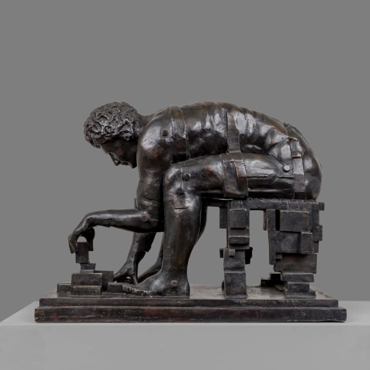 Eduardo Paolozzi, Newton after Blake, 1988, Signed and editioned Eduardo Paolozzi A/C on the top of the base, Patinated bronze, 17 1/2 x 23 3/4 x 13 3/8 in, 44.5 x 60.5 x 34 cm, Edition of 3 plus A/C