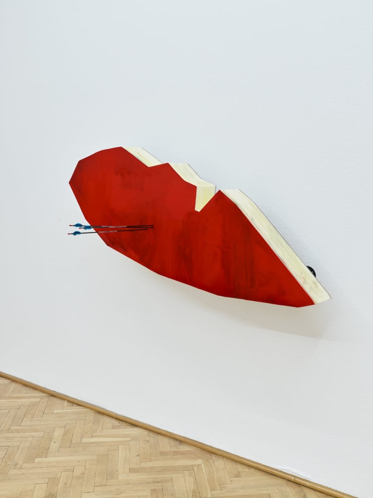 Red heart shaped object, title: Drama I, 2021