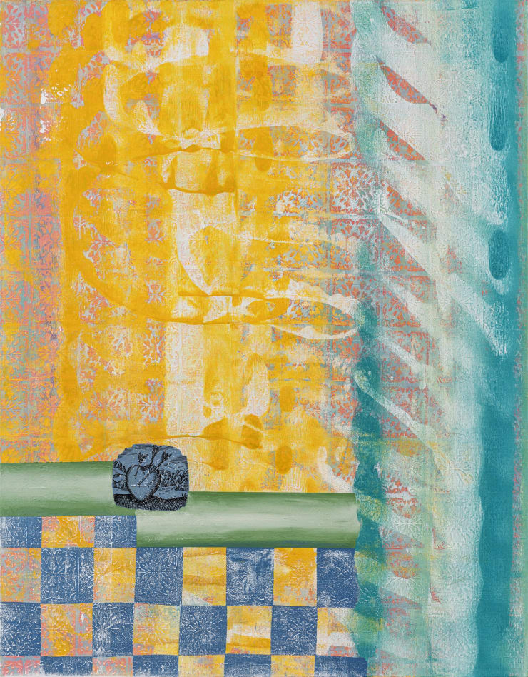 JEONGSU WOO. BLUE HEART_1 (DETAIL), 2022. ACRYLIC AND INK ON CANVAS, 116.8 X 91 CM.